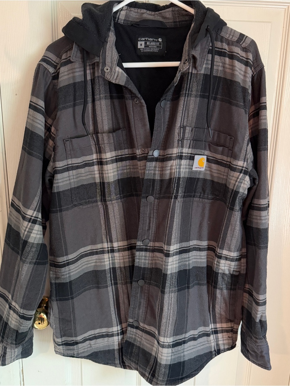 Carhartt Men's Hooded Plaid Fleece Lined Shirt Jacket Size M